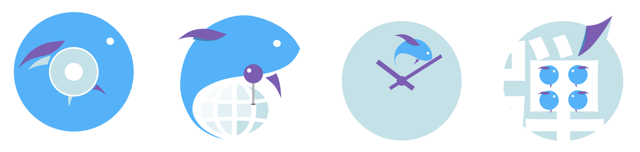 Icons designed for TUNA association, featuring the icon for the mirror site, DNS service, NTP service, and the danmaku service.